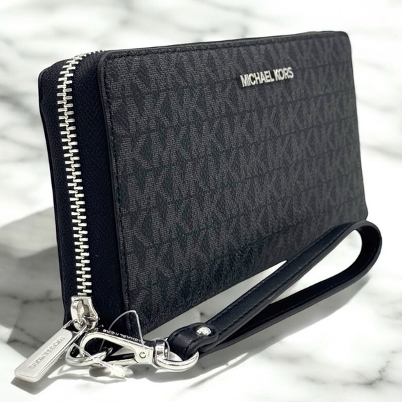 Michael Kors Large Continental Wallet Wristlet Black Signature - Picture 4 of 8